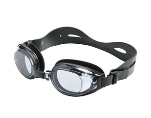 Black swim goggles, clear lenses