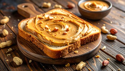 Creamy nut butter spread on toasted bread