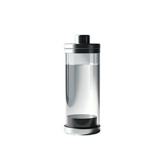 Empty battery icon, cylindrical, clear glass, metallic