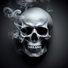 Fototapeta premium High-Contrast Smoke Skull Wallpaper – Bold Dense Wisps Forming Defined Skull with Hollow Eyes on Dark Abstract