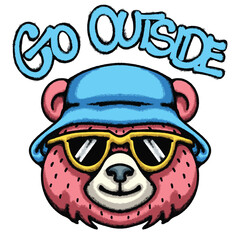 Pink Bear hand drawn tshirt illustration