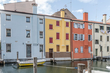 picturesque houses on Vena canal bank, Chioggia, Italy