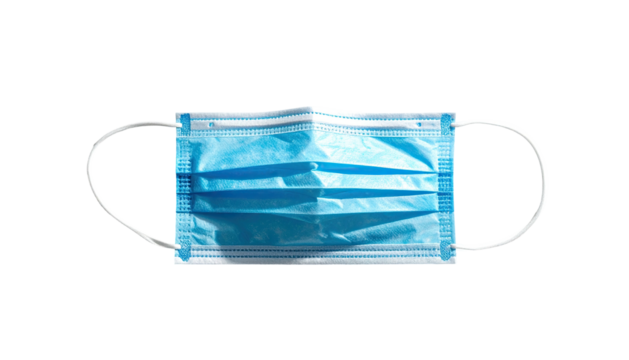 Light-blue disposable face mask, top view, isolated on black - Powered by Adobe