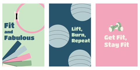 Set of motivational fitness banners for training promotion.  Perfect for gym advertisements, workout promotions, and healthy lifestyle campaigns.  