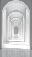 Fototapeta premium White 3D architectural hallway with arches, clean symmetry