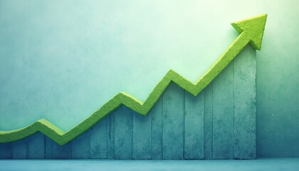 Fototapeta premium Green growth chart arrow rising against a textured blue background 
