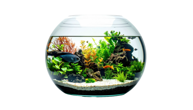 Round aquarium with fish and plants (1)