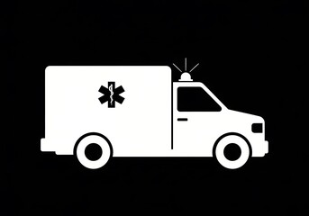 Clean white ambulance graphic on a black background, representing emergency medical services, swift response, urgent healthcare, and vital transport for critical situations