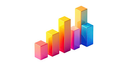 Isometric 3D bar graph with vibrant color gradient, showcasing upward trend and data visualization