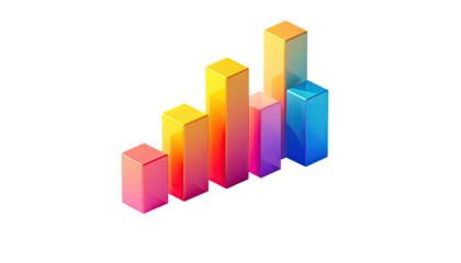 Isometric 3D bar graph with vibrant color gradient, showcasing upward trend and data visualization