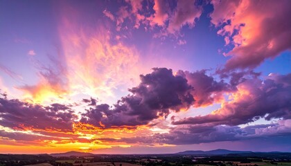 Vibrant sunset panorama with dramatic clouds