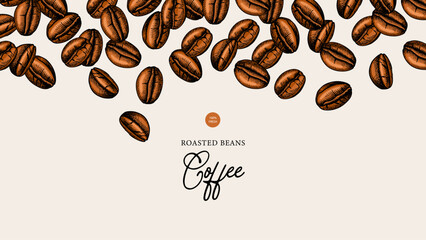 Hand drawn coffee beans pattern. Cafe menu, bakery branding, packaging design. Vintage sketch vector background