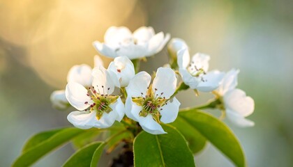 Fototapeta premium Close-up of delicate white pear blossoms