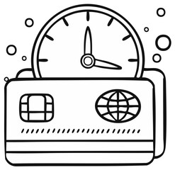 Time on Credit Cards Line Art Representing Financial Schedule and Savings