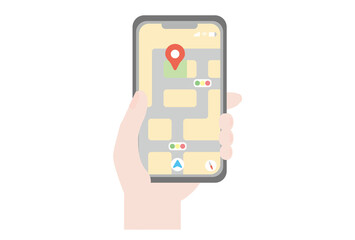 地図アプリを表示しているスマホを持つ手