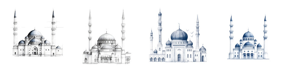 Obraz premium Mosque Architecture: Watercolor Mosque Set