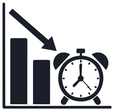 Declining Productivity and Time Management Icon with Downward Graph and Alarm Clock
