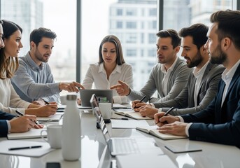 Business Meeting with Team Collaborating on Digital Devices