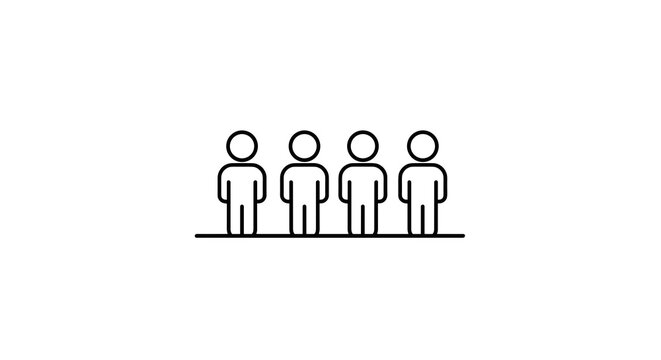 Four people standing in line illustration icon, Vector illustration, queue line  