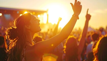 Woman enjoying music at sunset concert