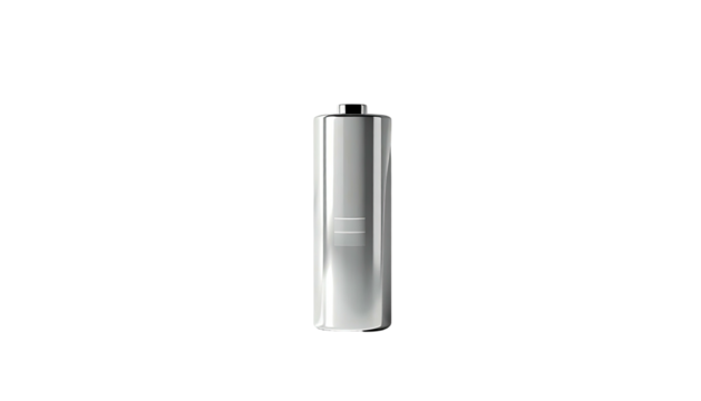 A sleek, silver cylindrical object, possibly metallic, with a subtle texture and a small, rectangular detail near the center.  It stands upright against a black background