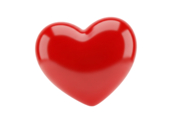 Illustration of a glossy red heart symbol, isolated on a transparent background on transparent background