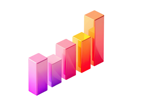 Isometric 3D bar graph with vibrant gradient color scheme, showing upward trend
