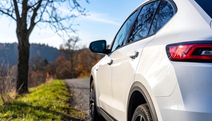 White SUV on Country Road.