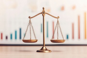 Scales of justice weighing options against a background of a colorful financial bar chart, representing legal and financial balance