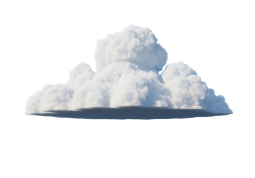 Illustration of a fluffy white cloud with a shadow, isolated on transparent background on transparent background