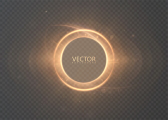 Golden light ring with glare and reflections on a transparent background. Vector magic effect for logos, fantasy scenes, science fiction, and festive designs.