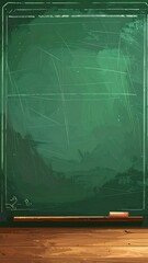 Green chalkboard background, with chalk smears, on a wooden surface, evoking school and learning, and framed with a thin silver border