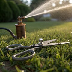 Obraz premium irrigation sprinkler in field