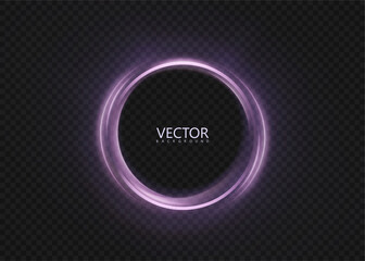 Purple light ring with a glowing halo on a transparent background. Vector light effect for illustrations and design projects.