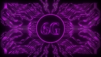 Futuristic hi-tech 6G . Glowing sci-fi HUD with computer circuit board. Modern technology background. - Powered by Adobe