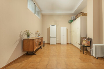 Living and Dining Room with L-Shaped Sofa, Marble Coffee Table, and Dining Set for Six