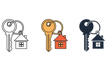 Vector art of house key icon set, symbolizing property ownership, security, and real estate in a simple and modern design, perfect for housing and safety concepts