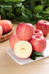 Fresh Red Fuji Apples from Yantai Shandong China on Wooden Table with Natural Light