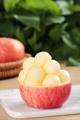 Red Fuji Apple Bowl with Melon Balls from Yantai Shandong China Creative Fruit Presentation