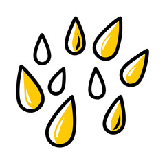 Scattered yellow teardrop shapes doodle art arranged in a circle on transparent background