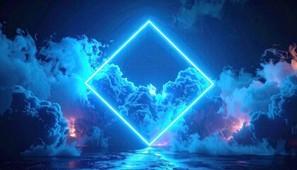 Neon square frame in cloudscape