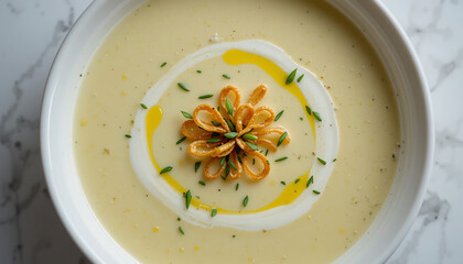 Creamy Potato Leek Soup with Chive Oil