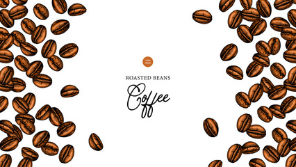 Hand drawn coffee beans frame. Cafe menu, bakery branding, packaging design. Vintage sketch vector background