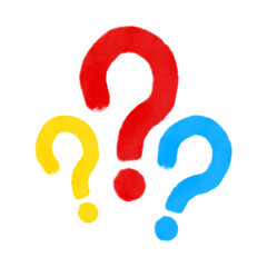 Question mark Icon. Quiz thinking idea icon. Hand-drawn question marks in red, yellow, and blue, a colorful symbol of confusion, problem-solving, and uncertainty isolated on transparent background