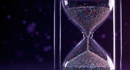Abstract representation of time management hourglass with digital particles instead of sand