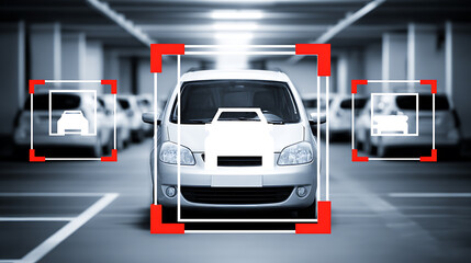 Autonomous vehicle detection system in a parking garage with digital targeting overlays