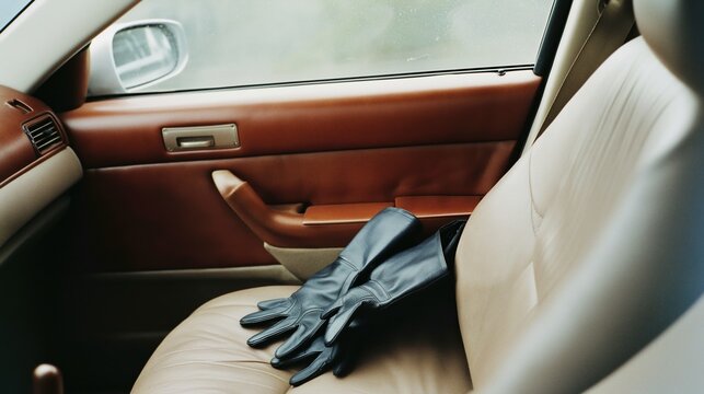 Vintage Car Interior with Leather Gloves