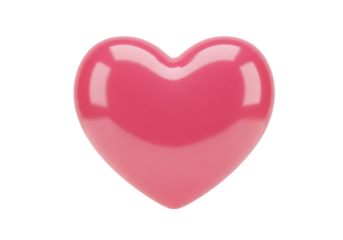 Illustration of a glossy pink heart shape isolated on a transparent background, symbolizing love and affection on transparent background