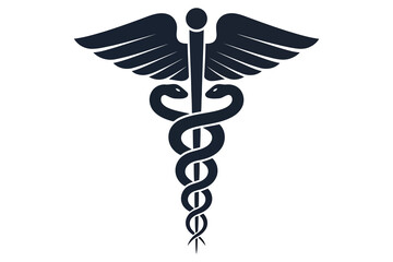 Vector art of caduceus symbol representing medicine, healthcare, and healing, with snakes entwined around a staff and wings, symbolizing medical profession and care