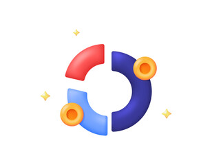 a concept of statistics, data, and financial or economic reports. chart information. pie chart and coin illustration. 3D style design. symbols, elements, white background